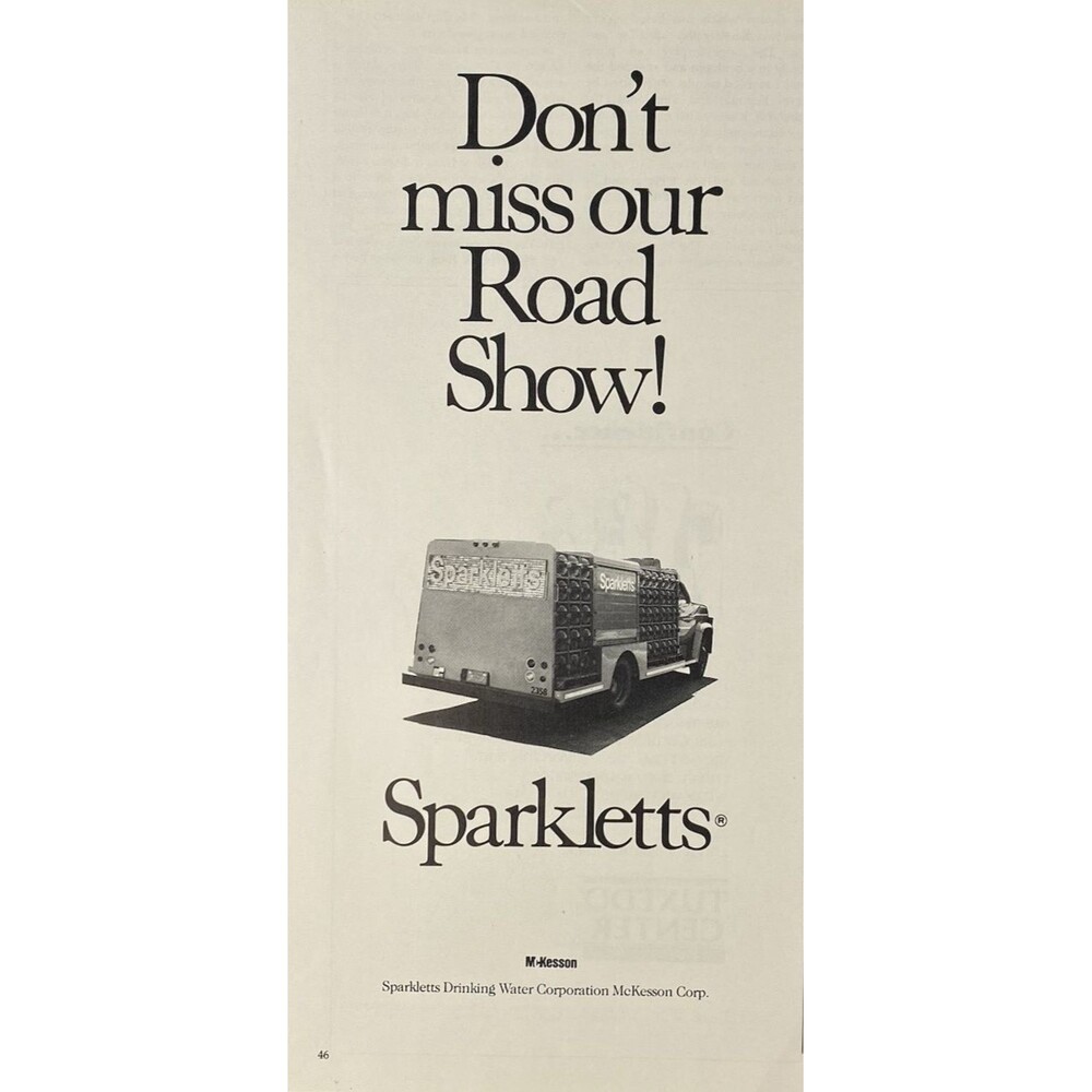 Sparkletts Drinking Water "Don't Miss Our Road Show" Vintage Print Ad 1970's